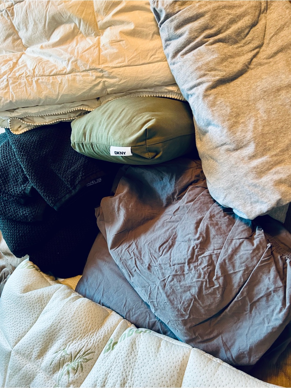 Sheets, duvet, mattress topper and towels